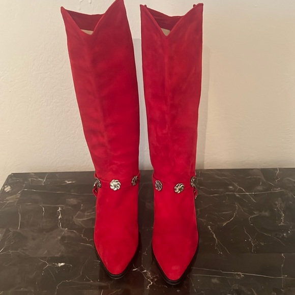 Via Spiga Rose Red Suede cowgirl boots size 6 made in Italy - Picture 1 of 6